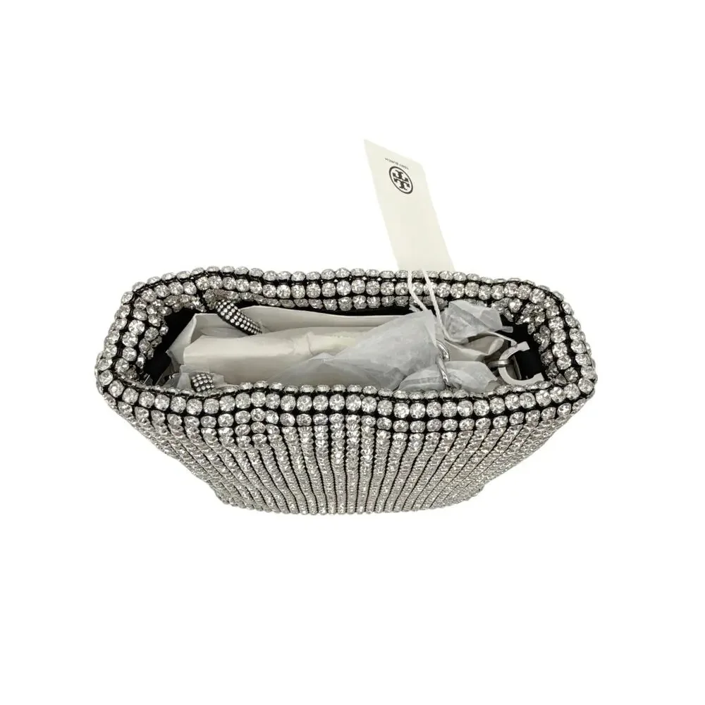 TORY BURCH Night Owl Crystal Embellished Mini Tote in Silver